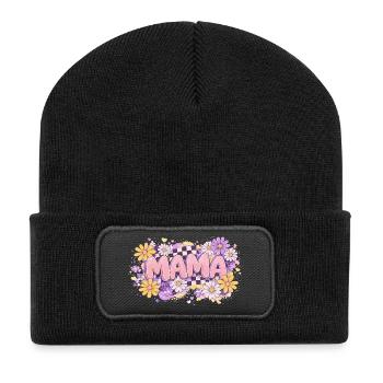 MAMA Retro Checkerboard and Pastel Flowers | Chic - Recycled Patch Beanie - black - Front