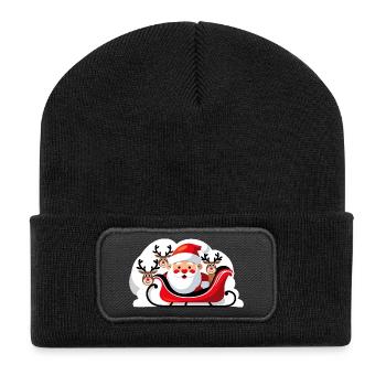 Le Père Noël de Noël dans un traîneau avec des rennes - Beanie recyclé à patch - noir - Devant