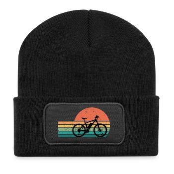 Retro Sunset Ebike Silhouette - Recycled Patch Beanie - black - Front