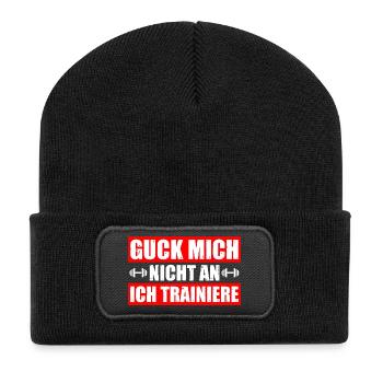 Guck mich nicht an Bodybuilding Gym Kraftsport - Recycelte Patch Beanie - Schwarz - Vorne
