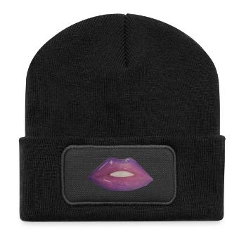 Dessin aux lèvres violettes - Pop art glamour - Beanie recyclé à patch - noir - Devant