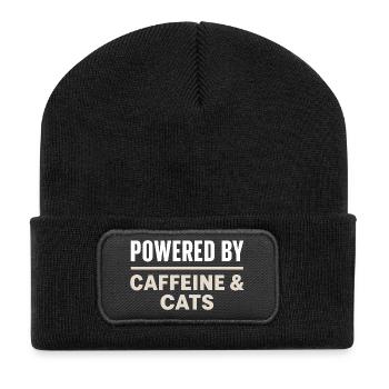 Kaffee Spruch - Alimenté par la caféine et les chats - Beanie recyclé à patch - noir - Devant