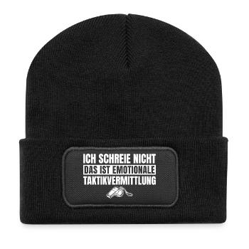 Fußballtrainer Emotionale Taktikvermittlung Spruch - Recycelte Patch Beanie - Schwarz - Vorne