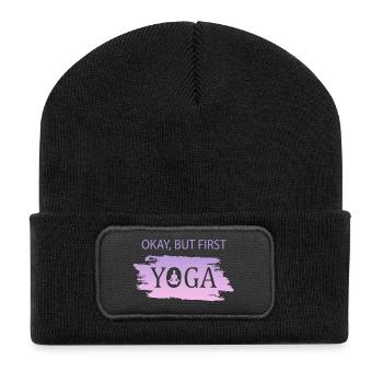 Okay, But First Yoga - Recycelte Patch Beanie - Schwarz - Vorne