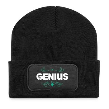 Genius Schriftzug mit Ornamentflair - Recycelte Patch Beanie - Schwarz - Vorne