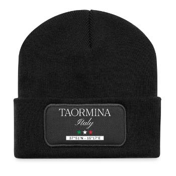 Taormina Italien Souvenir – Reise minimalistisch - Recycelte Patch Beanie - Schwarz - Vorne