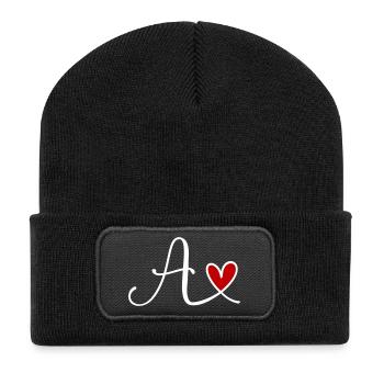 Buchstabe A Monogramm mit Herz - Recycelte Patch Beanie - Schwarz - Vorne