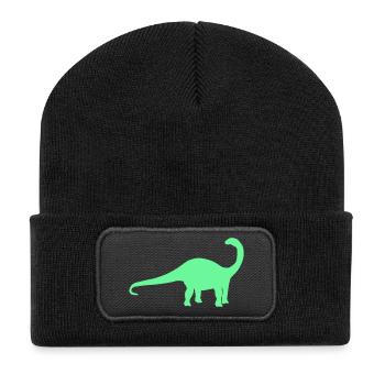 Neon Dino Silhouette - Recycelte Patch Beanie - Schwarz - Vorne