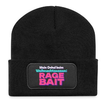 Mein Onkel beim Weihnachtsessen: Ragebait - Recycelte Patch Beanie - Schwarz - Vorne