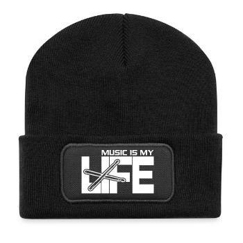 Music is my Life Schlagzeuger Drummer Band Rock - Recycelte Patch Beanie - Schwarz - Vorne