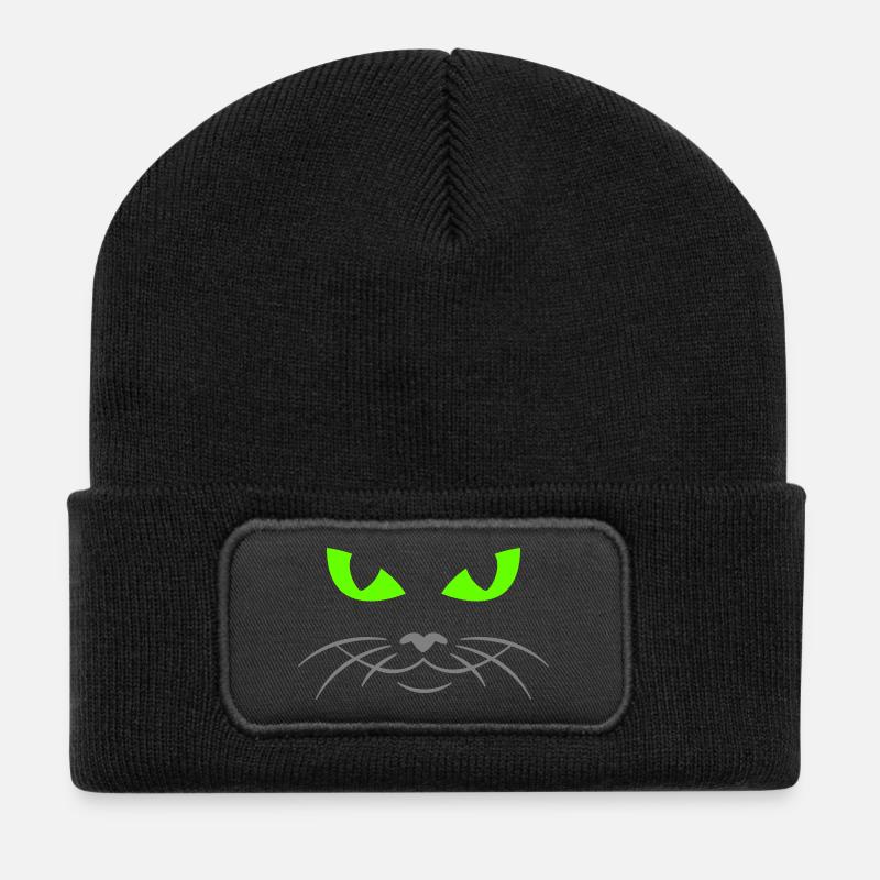 cat face - katzengesicht - Recycelte Patch Beanie - Schwarz