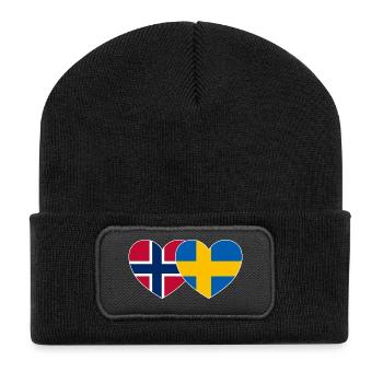 Norwegen Schweden Flagge Herz - Recycelte Patch Beanie - Schwarz - Vorne