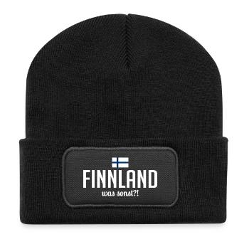 Finnland was sonst Spruch Skandinavien Urlaub - Recycelte Patch Beanie - Schwarz - Vorne