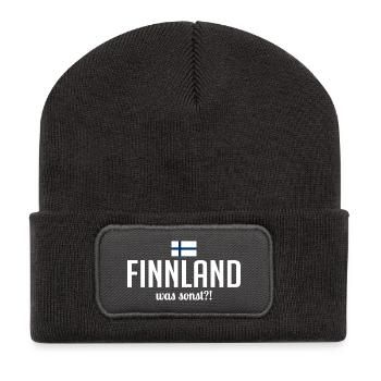 Finnland was sonst Spruch Skandinavien Urlaub - Recycelte Patch Beanie - Dunkelgrau - Vorne