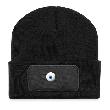 Halloween starrendes Monster Auge Augen - Recycelte Patch Beanie - Schwarz - Vorne