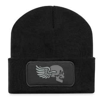 wing_skull_2c - Recycelte Patch Beanie - Schwarz - Vorne