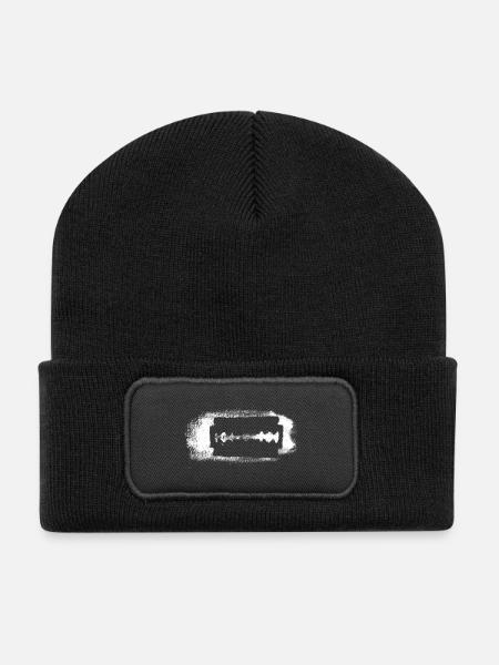 Rasierklinge weiß - Recycelte Patch Beanie - Schwarz
