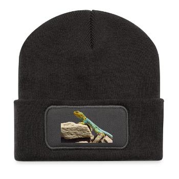 gecko lizard echse eidechse - Recycelte Patch Beanie - Dunkelgrau - Vorne
