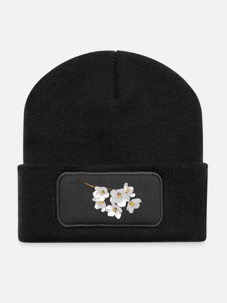 Japanese cherry blossoms white - Recycled Patch Beanie - black