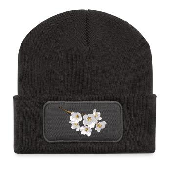 fleurs de cerisier blanc japonais - Beanie recyclé à patch - charbon - Devant