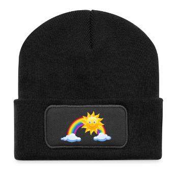 rainbow sun clouds weather rainbow sun cloud41 - Recycled Patch Beanie - black - Front