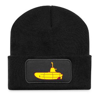 2 colours - Rot-Gelbes U-Boot - Red-Yellow - Recycelte Patch Beanie - Schwarz - Vorne