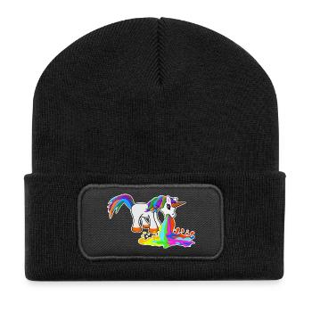 Kotzendes Einhorn - Recycelte Patch Beanie - Schwarz - Vorne