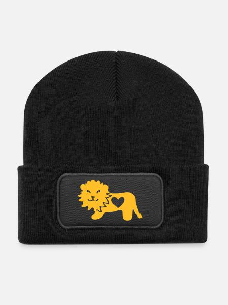 Löwe mit Herz - Recycelte Patch Beanie - Schwarz