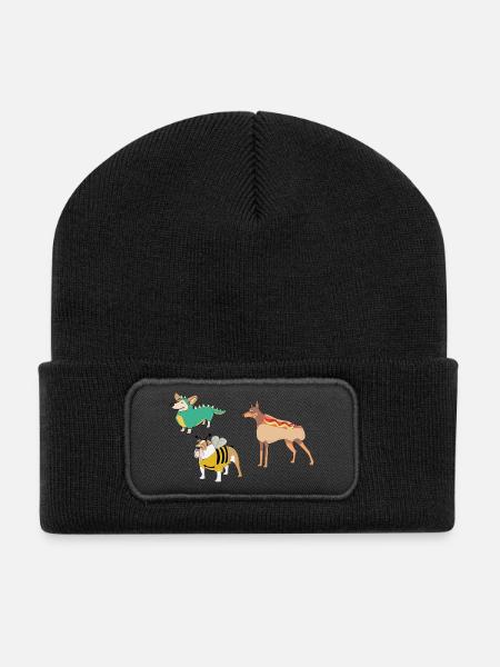 Hunde im Kostüm Hot Dog - Recycelte Patch Beanie - Schwarz