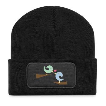 Verliebte Vögel - Recycelte Patch Beanie - Schwarz - Vorne