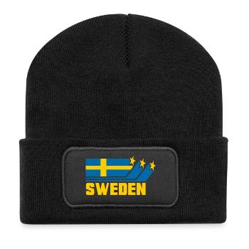 Schweden / Schwedische - Flagge / Geschenk - Recycelte Patch Beanie - Schwarz - Vorne