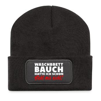 Waschbrettbauch steht mir nicht spruch lustig dick - Recycelte Patch Beanie - Dunkelgrau - Vorne