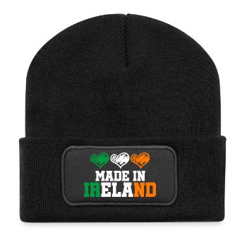 Made in Irland Dublin Kleeblatt Made in Geschenk - Recycelte Patch Beanie - Schwarz - Vorne