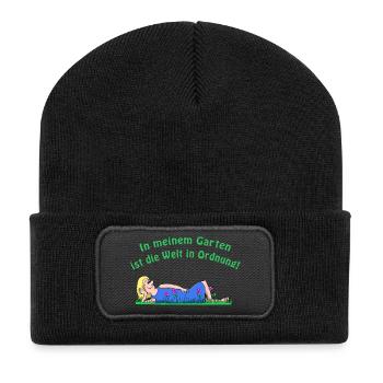 Mein Garten - Recycelte Patch Beanie - Schwarz - Vorne