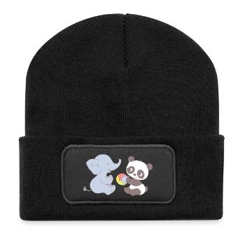 Elephant and Panda playing with ball - Recycelte Patch Beanie - Schwarz - Vorne