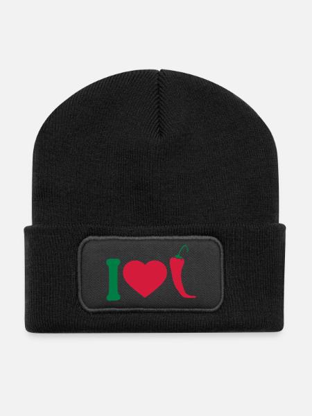 I Love Chili Chilli Peperoni Herz Logo - Recycelte Patch Beanie - Schwarz