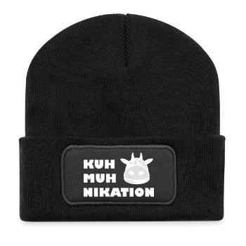 Kommunikation Kuh - Recycelte Patch Beanie - Schwarz - Vorne