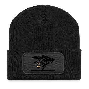 Eule Kopfüber Baum Hängen Different - Recycelte Patch Beanie - Schwarz - Vorne