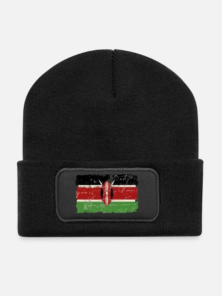Kenya Vintage Flag - Recycled Patch Beanie - black