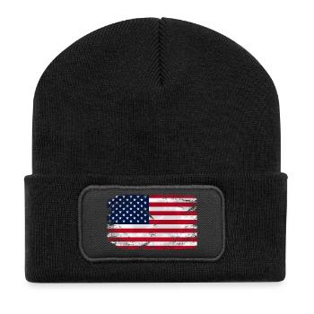 USA Flag - Vintage Look - Recycelte Patch Beanie - Schwarz - Vorne