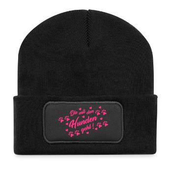 die_mit_den_hunden_geht_001 - Recycelte Patch Beanie - Schwarz - Vorne