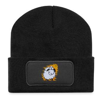 Lustiges Schäfchen auf orangem Hintergrund - Recycelte Patch Beanie - Schwarz - Vorne