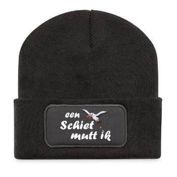 een Schiet mutt ik - plattdeutsch Spruch - Recycelte Patch Beanie - Dunkelgrau - Vorne