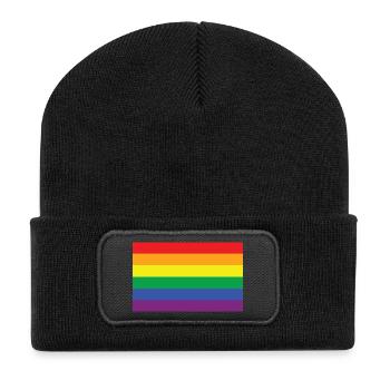 Regenbogen - Recycelte Patch Beanie - Schwarz - Vorne