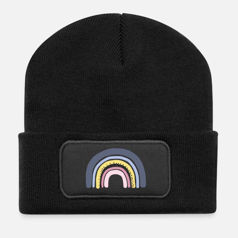 Regenbogen pastell - Recycelte Patch Beanie - Schwarz