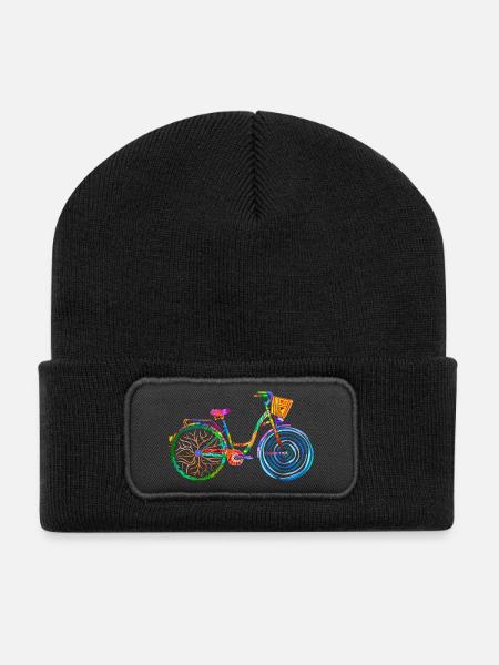 colorful bike, ladies bike, colors bike, ladies bike - Recycled Patch Beanie - black