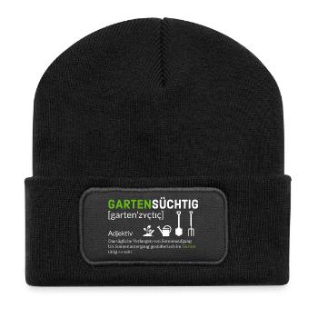 Gartensüchtig: Pflanzenliebhaber Design - Recycelte Patch Beanie - Schwarz - Vorne
