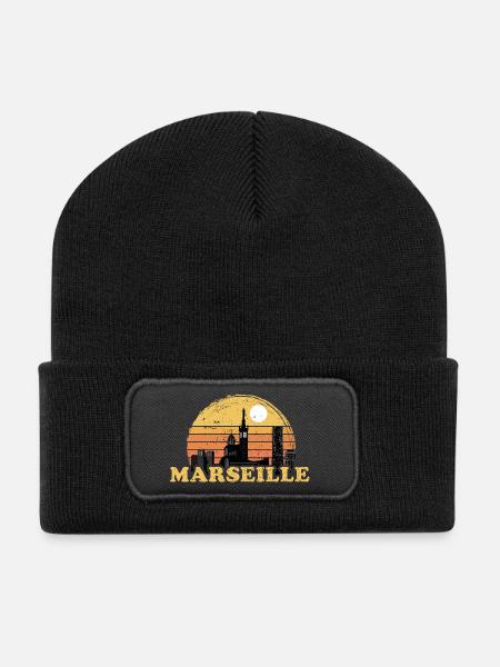 Marseille Couché de soleil Cadeau Vintage - Beanie recyclé à patch - noir