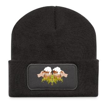 two filled beer mugs To toast Cheers - Recycled Patch Beanie - dark grey - Front