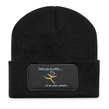 Mach was du willst, ist eh alles verkehrt - Recycelte Patch Beanie - Schwarz - Vorne